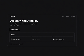 Preview 02 — Dark studio landing